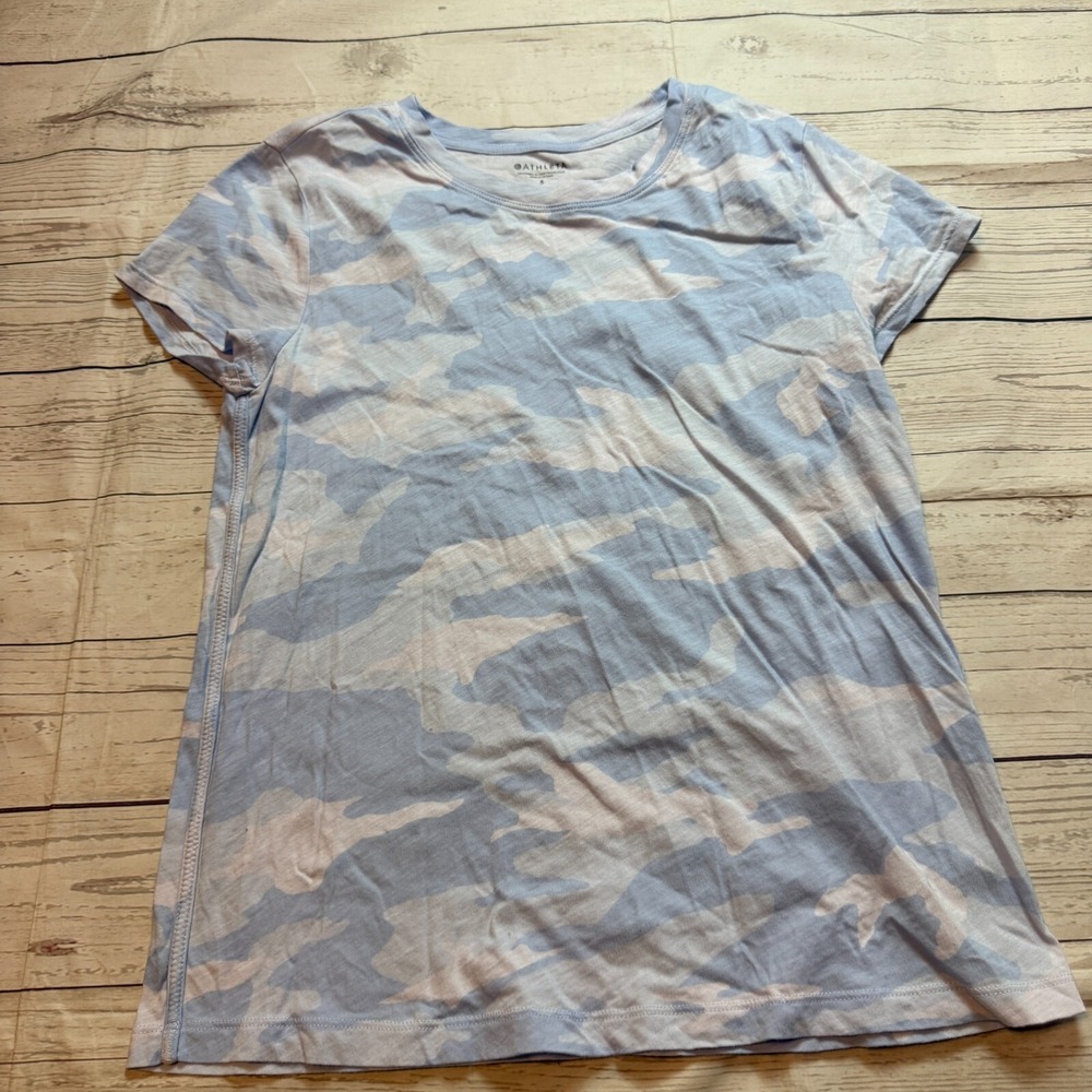 Athleta Blue and White Short Sleeve Workout T-Shirt Women's Size Small